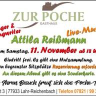 Samstag 11.11 Live Musik mit Attila Reißmann ab 18 Uhr 